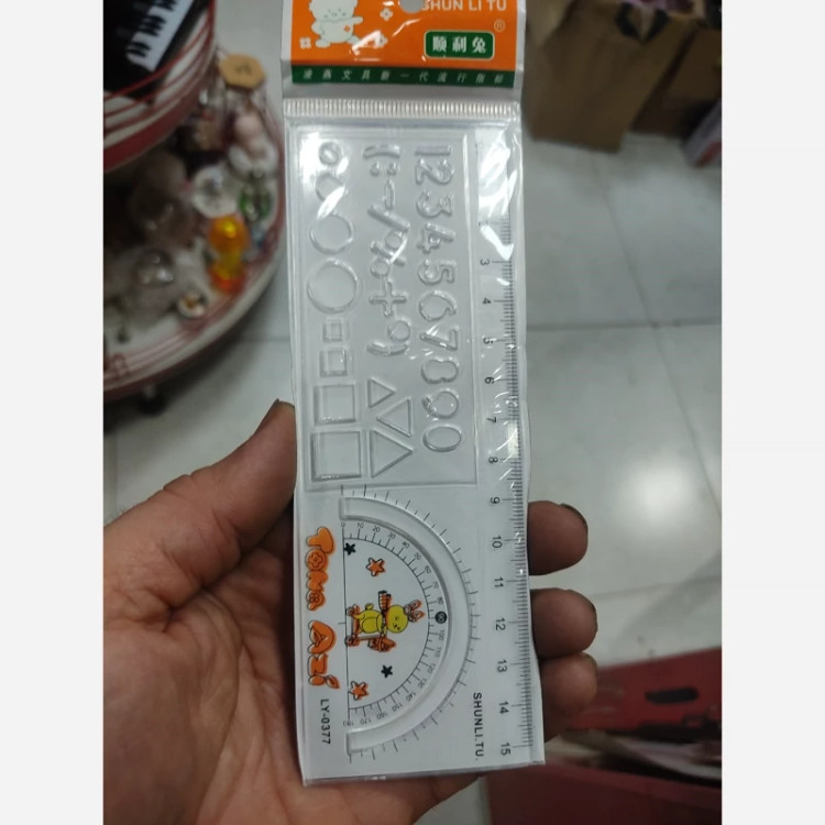 خط کش شابلون اشکال و اعداد انگلیسی نقاله دار
